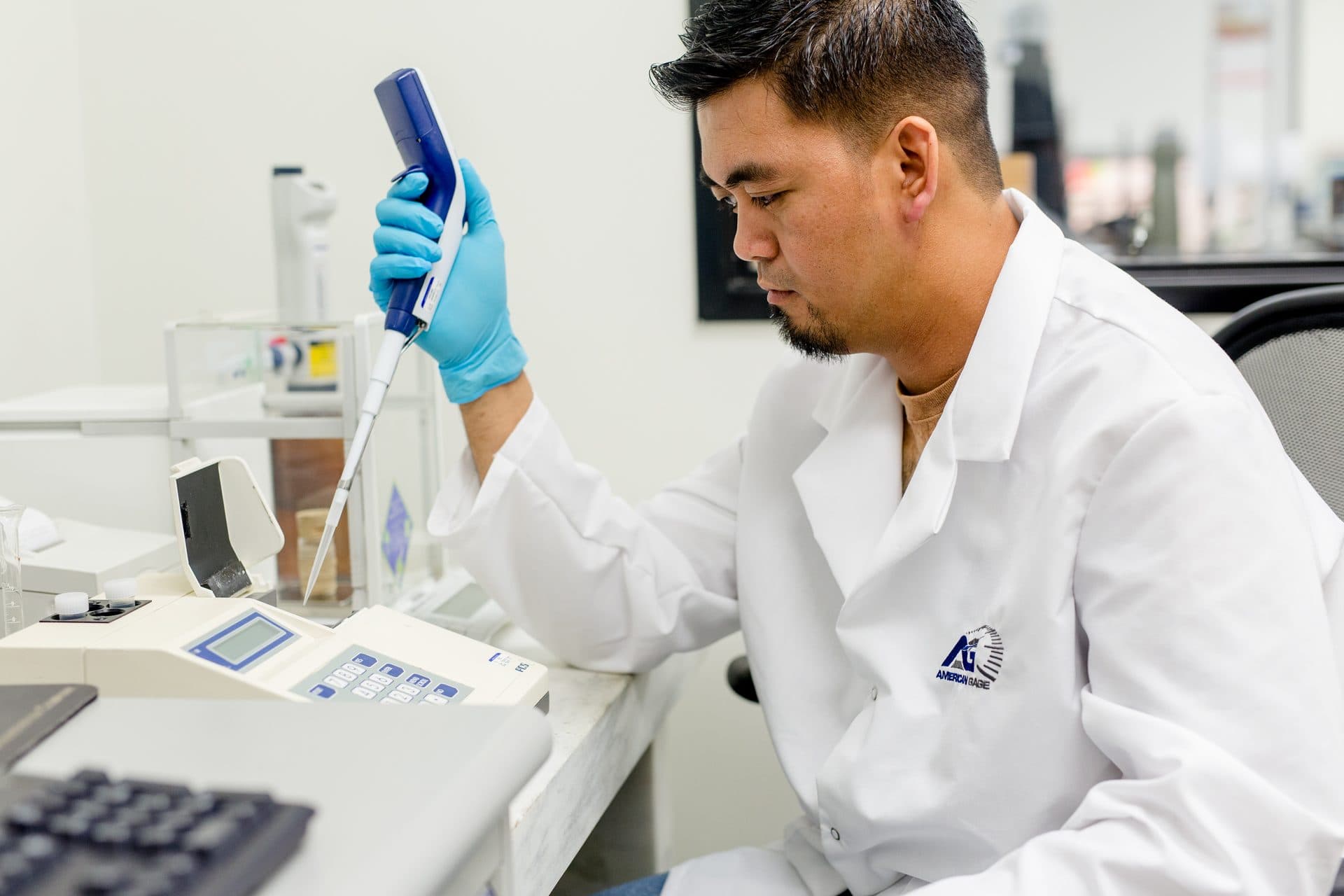Photometric pipette calibration station in the American Gage life science lab